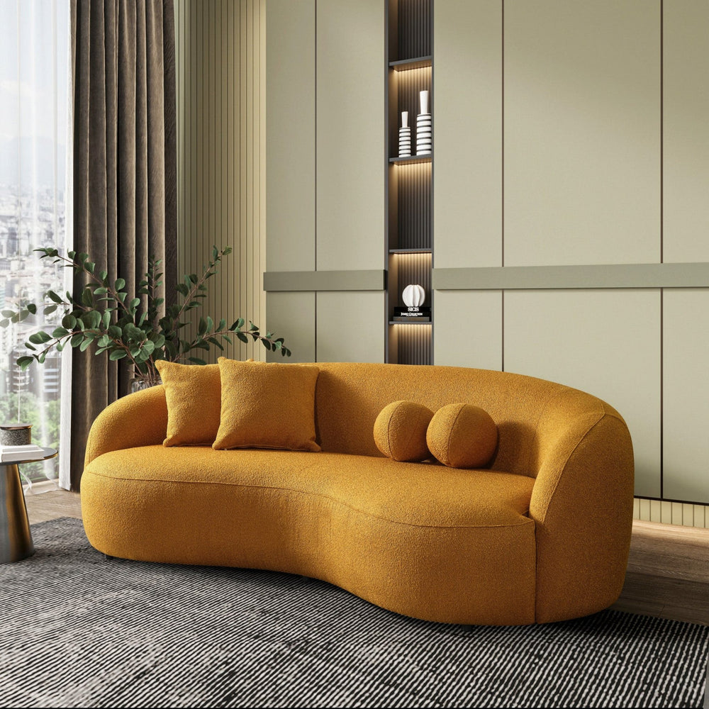 English Elm Ashcroft Furniture - Drake Curvy Japandi Boucle Sofa 89" – Tufted Elegant Design, High-Density Comfort, Walnut Legs Yellow B183P231870