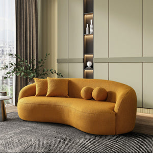 English Elm Ashcroft Furniture - Drake Curvy Japandi Boucle Sofa 89" – Tufted Elegant Design, High-Density Comfort, Walnut Legs Yellow B183P231870