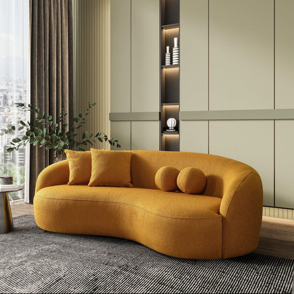 English Elm Ashcroft Furniture - Drake Curvy Japandi Boucle Sofa 89" – Tufted Elegant Design, High-Density Comfort, Walnut Legs Yellow B183P231870