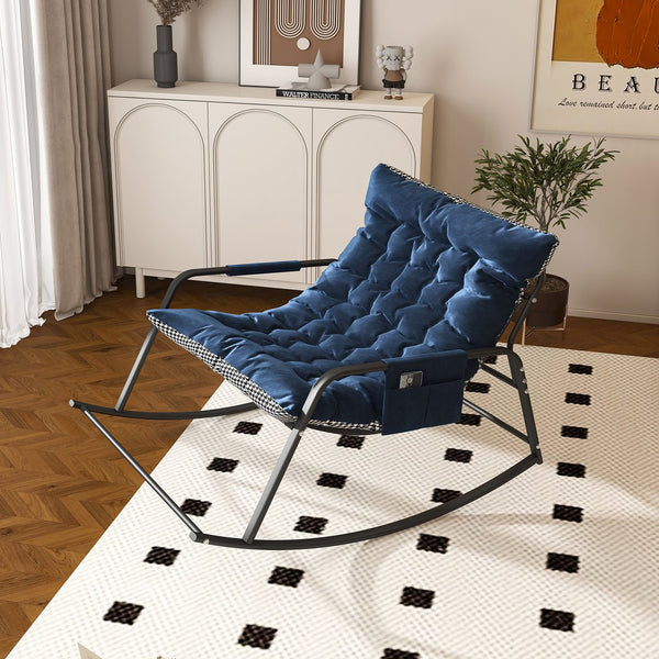 English Elm Rocking Ergonomic Lounge Recliner with Storage & Cushions, All-Weather Breathable Comfort for Patio Blue W2699P324194