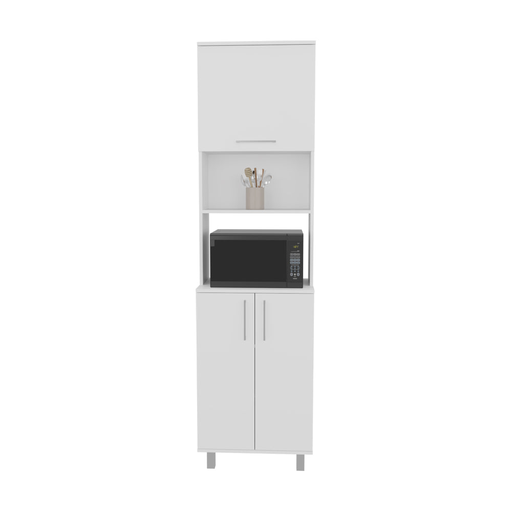 English Elm Hansen Kitchen Pantry White - Engineered Wood Storage Cabinet with Lift-Up Upper, Adjustable Shelves, Metal Legs and Handles B092S00273