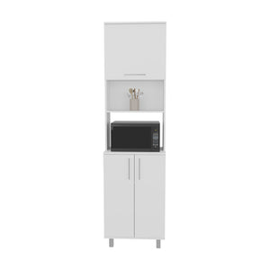 English Elm Hansen Kitchen Pantry White - Engineered Wood Storage Cabinet with Lift-Up Upper, Adjustable Shelves, Metal Legs and Handles B092S00273