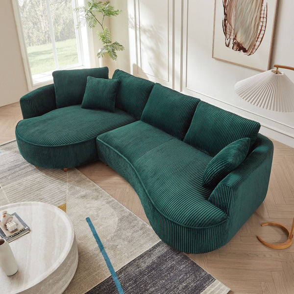 English Elm 122.04 Inch Oversized Sectional Sofa - Comfy Green Corduroy Couch With Left-Facing Chaise & Pillows W876S00275