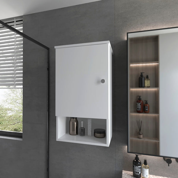 English Elm Carrizo Recessed Medicine Cabinet White Melamine with Door, 2 Shelves + Open Bottom Shelf, 28.6"H B128P237145