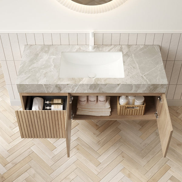 English Elm MURI Wall-Mounted 48" Bathroom Vanity with Durable Sintered Stone Top, Ceramic Basin, Soft-Close Light Gray,White Oak W2615S00229