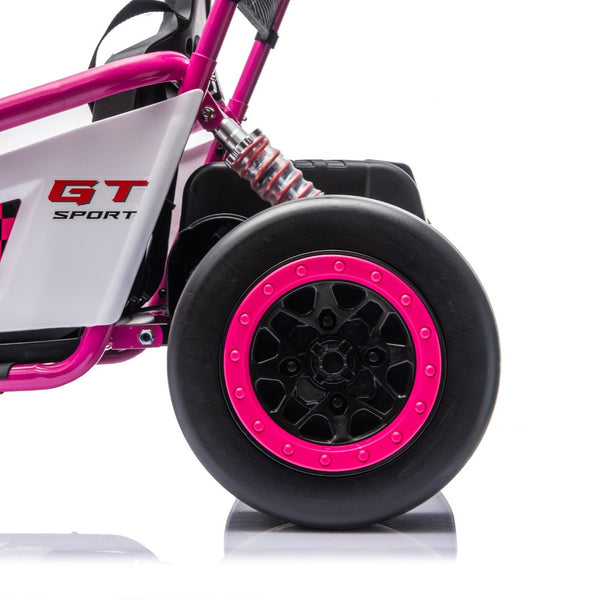 English Elm 24v Dual Motor Kids Go Kart with Drift Mode Roll Cage and Rear Suspension Ages 6 to 12 Rose Pink W1578P454058