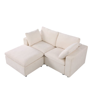 English Elm 68.5" Modular Loveseat Sofa & Ottoman - Cozy Beige Chenille Sectional For Small Spaces & Apartments W1123S00037