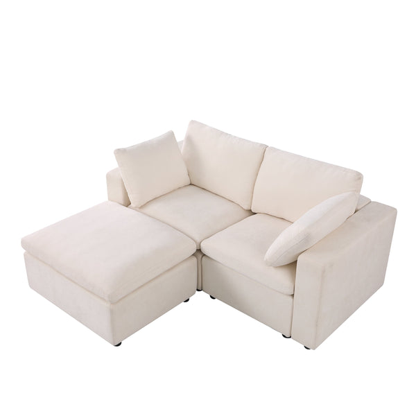 English Elm 68.5" Modular Loveseat Sofa & Ottoman - Cozy Beige Chenille Sectional For Small Spaces & Apartments W1123S00037
