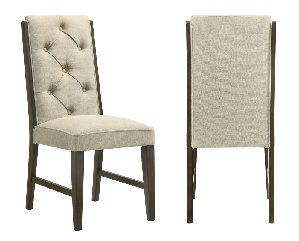 English Elm 2pc Upholstered Chairs Button-Tufted Beige Fabric with Espresso Wood Frame Stylish Durable Seating B011P376989