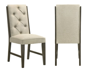 English Elm 2pc Upholstered Chairs Button-Tufted Beige Fabric with Espresso Wood Frame Stylish Durable Seating B011P376989