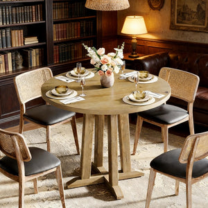 English Elm Compact Round Wood Dining Table Natural Grain Finish Seats Four Small Space Apartment T3971P447630