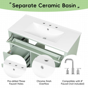 English Elm 36-Inch Green Bathroom Vanity With Sink - Modern Mdf & Rubberwood Freestanding Storage Solution N725P350821F