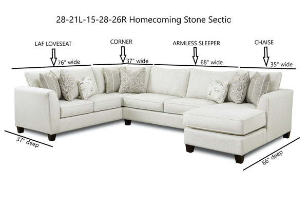 Fusion Transitional Homecoming Stone Sectional Sofa With Contrasting Pillows And Flared Arms For Comfort Khaki Ws,100% Polypropylene 28-21l,15,28,26r Homecoming Stone Sectional