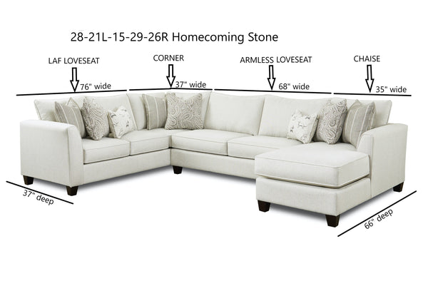 Fusion Transitional Homecoming Stone Sectional Sofa With Contrasting Pillows And Flared Arms For Comfort Khaki Ws,100% Polypropylene 28-21l,15,29,26r Homecoming Stone Sectional