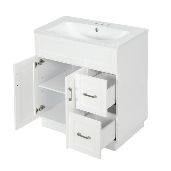 English Elm [video] 30 Inch Freestanding Bathroom Vanity with Soft Close Drawers and Resin Sink N729P396833K