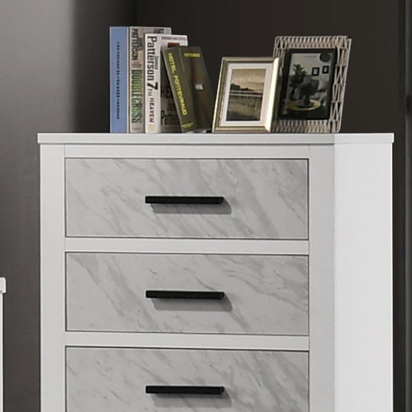 English Elm Contemporary Chest with English Dovetail Drawers, Metal Center Glides, Black Handles, Durable Engineered Wood Finish White 35 L x 19 W x 45 H B2741P396696
