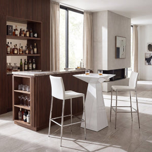 EuroStyle Tad Geometric Bar Table Lacquered Sculptural Base Seats Four Modern Dining 28006WHT-KIT