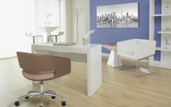 EuroStyle Tad Geometric Pedestal Bar Table Lacquered Engineered Wood Modern Sculptural Base 28008WHT-A
