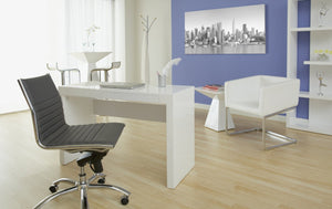 EuroStyle Tad Geometric Pedestal Bar Table Lacquered Engineered Wood Modern Sculptural Base 28008WHT-A