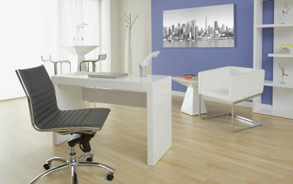 EuroStyle Tad Geometric Pedestal Bar Table Lacquered Engineered Wood Modern Sculptural Base 28008WHT-A