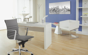 EuroStyle Tad Geometric Pedestal Bar Table Lacquered Engineered Wood Modern Sculptural Base 28008WHT-A
