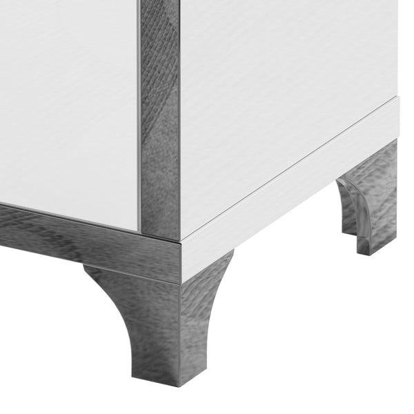 English Elm High Gloss Mirrored 2 Drawer Nightstand Slim Metal Legs Modern Bedroom Side Table White W5271P416521
