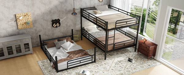 English Elm Twin Triple Metal Bunk Bed Matte Powder Coated Frame with Full Safety Guardrails Black W1580S00580