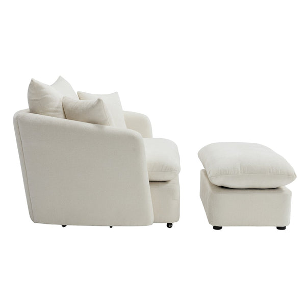 English Elm 360° 360 Swivel Oversized Chenille Armchair with Pocket Spring Seat and Three Throw Pillows Beige W1361S00094
