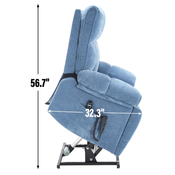 English Elm Beige Chenille Power Lift Recliner Dual Motor Massage Heat 350 Lb Capacity Blue W1803P264051