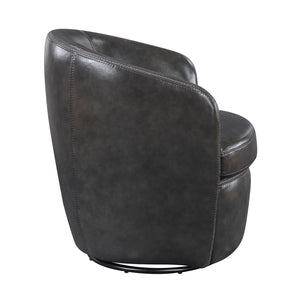 English Elm Luxury Top Grain Leather Swivel Barrel Chair with Solid Wood Frame, 360° Rotation, Removable Cushion Cover, No Assembly Required Smoke Grey 32 L x 30 W x 33.5 H B011P308556