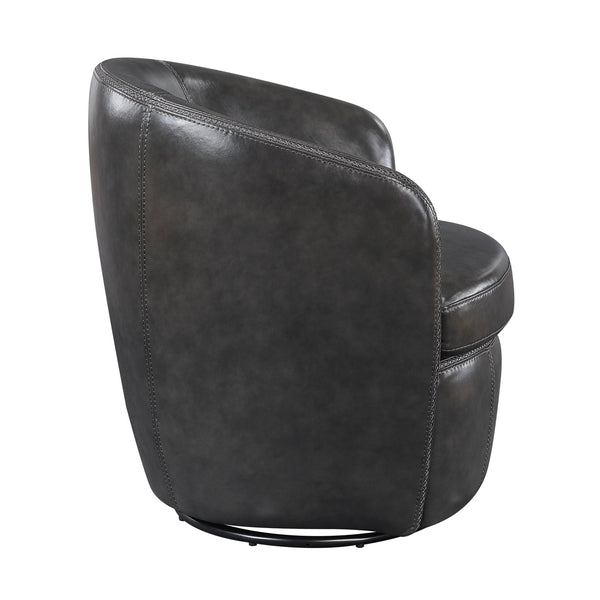 English Elm Luxury Top Grain Leather Swivel Barrel Chair with Solid Wood Frame, 360° Rotation, Removable Cushion Cover, No Assembly Required Smoke Grey 32 L x 30 W x 33.5 H B011P308556