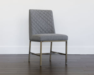 Sunpan LEIGHLAND Dining Chair - Elegant Diamond Stitching with Antique Brass Frame for Timeless Comfort Dark Grey 102249