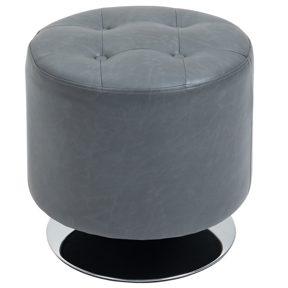English Elm Homcom 360° Swivel Foot Stool - Versatile Pu Ottoman With Thick Padding & Steel Base, Grey Style W2225P229606