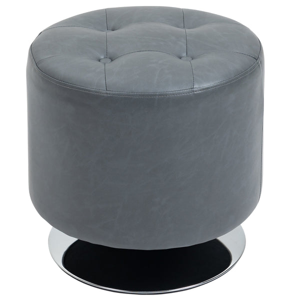 English Elm Homcom 360° Swivel Foot Stool - Versatile Pu Ottoman With Thick Padding & Steel Base, Grey Style W2225P229606