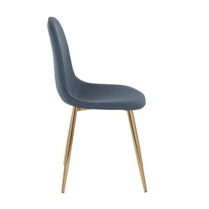 English Elm Pebble Contemporary Chairs Set Of 2 - Stylish Gold Steel Frame & Plush Blue Fabric For Any Room B202P223623-GIGA