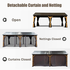 English Elm Cedar 12'x20' Gazebo with Galvanized Metal Roof, Weatherproof 2500lb Snow Load, Privacy Walls, Hooks W1859S00120