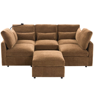 English Elm Modern Sectional Sofa: Versatile Modular Couch With Ottoman, Usb Ports & Phone Holder For Living Room N719S002050D