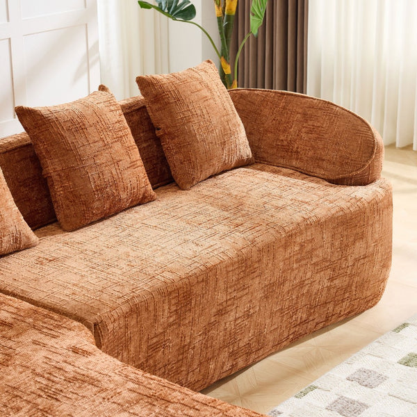 English Elm Beige Chenille L-shaped Sectional Sofa with Chaise Deep Seating and Curved Armrests Orange W3612S00028