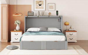 English Elm Full Size Murphy Wall Bed with Storage Drawers Usb Ports and Pulley Folding Cabinet LP000770AAE