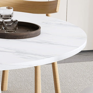 English Elm Retractable Rock Slab Dining Set with Leather Wrapped Base for Compact Apartments White W2700S00127