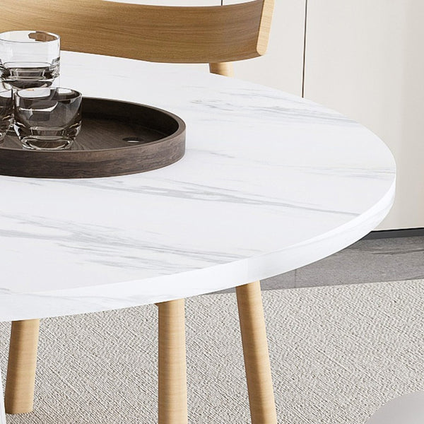 English Elm Retractable Rock Slab Dining Set with Leather Wrapped Base for Compact Apartments White W2700S00127