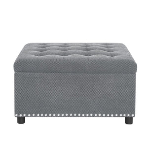 English Elm Storage Ottoman Tufted Nailhead Trim Lift Top Footstool for Living Room or Bedroom Light Gray W5568P447080