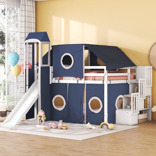 English Elm Full Size Castle Loft Bed with Tent Canopy and Tower for Kids Playroom LT000569AAC-1
