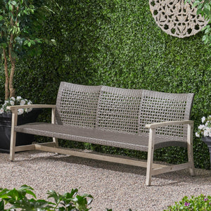 English Elm Christopher Knight Home® - Outdoor Acacia Wood Wicker 3 Seater Sofa with Iron Accents, Weather-Resistant Patio Conversation Set Grey 60395.00WTCLMBLK