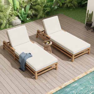 English Elm Trexm Solid Acacia Wood Outdoor Reclining Lounge Chair Set of 2 with Cushions Light Teak TM000033AAD