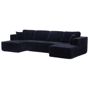 English Elm U Shape Modular Sectional Sofa Corduroy Upholstered Minimalist Living Room Couch Black W1919S00015
