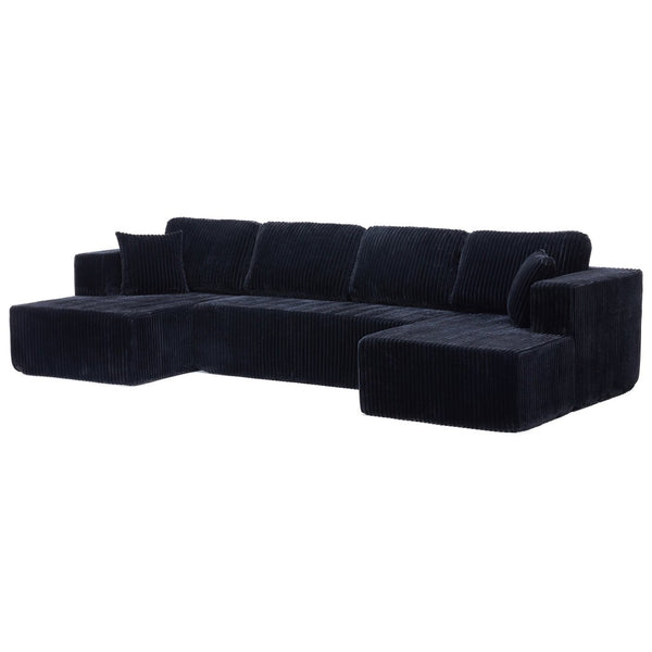 English Elm U Shape Modular Sectional Sofa Corduroy Upholstered Minimalist Living Room Couch Black W1919S00015