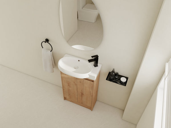 English Elm 23" Freestanding Bathroom Vanity with Ceramic Vessel Sink, Soft-Close Doors, Adjustable Shelf Storage Imitative Oak W999P206106