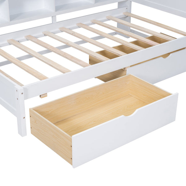 English Elm Wooden Twin Daybed with 2 Drawers, Built-In USB Charging & Double Shelf Storage, Pine Frame Durable White 42.91 L x 16.73 W x 6.69 H N733S170510K