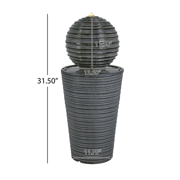 English Elm Christopher Knight Home® - 31.5"H Tall Striped Concrete Column Fountain with LED Light Effects, Weatherproof Accent for Courtyards N765P324550G